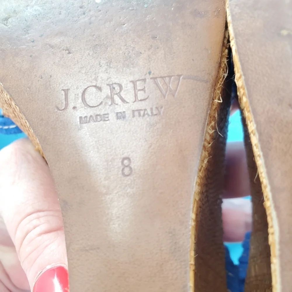 J.Crew blue suede strappy wedge heels 8